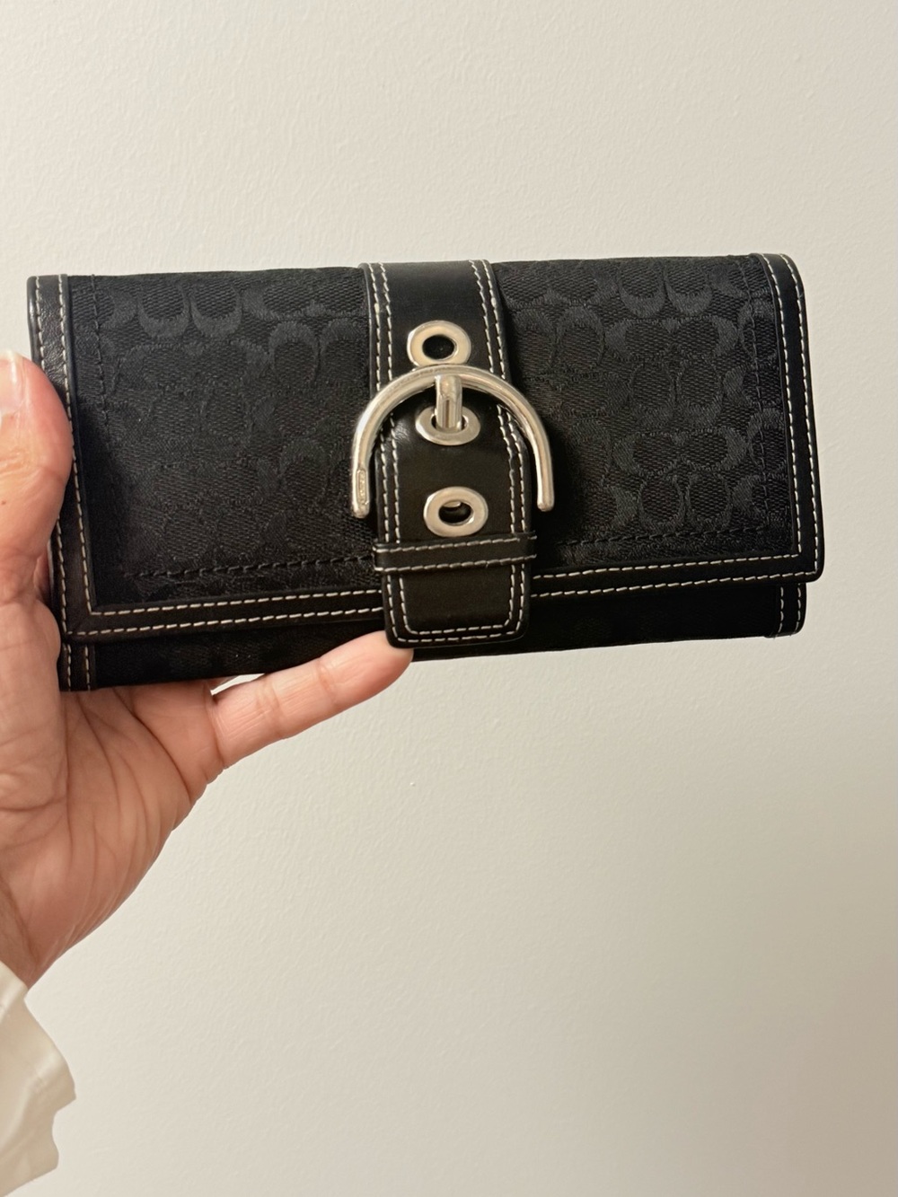 Y2K Coach Black Signature Canvas Wallet with Silver-Tone Buckle